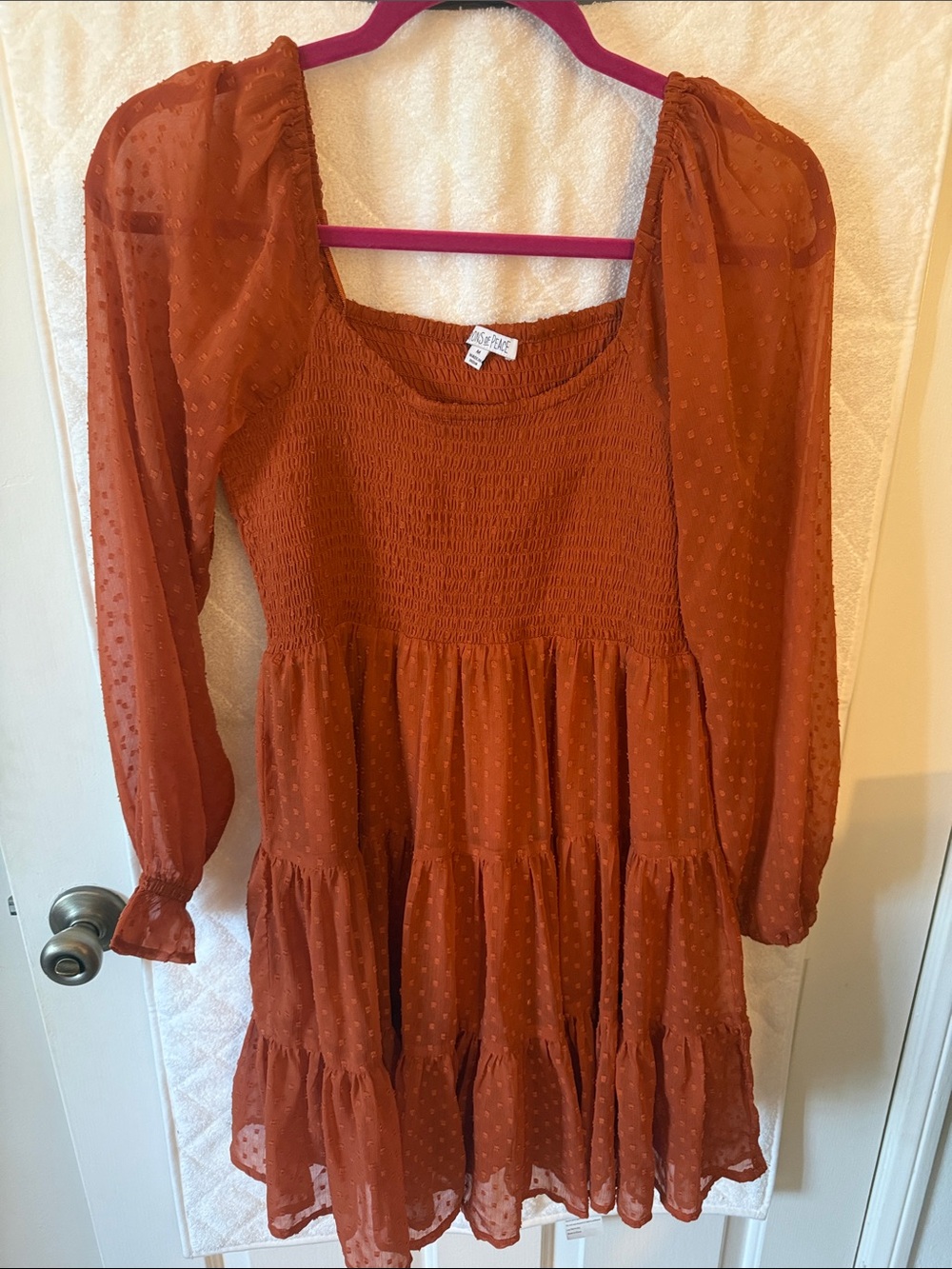Rust Brown Swiss Dot Tiered Smocked Dress